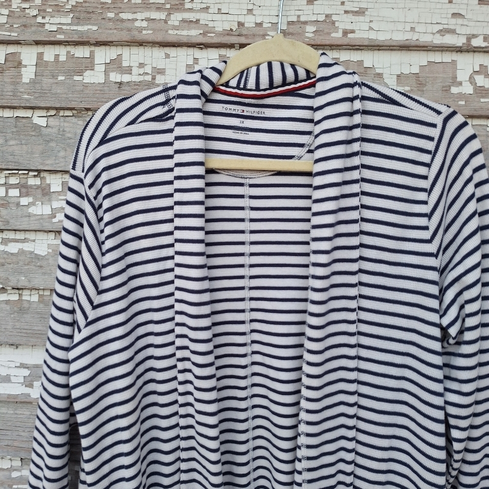 Tommy Hilfiger Slub Knit Thermal Open Wrap Cardigan Size 1X Striped - Picture 2 of 7
